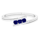 0.50 CT Blue Sapphire Three Stone Bypass Ring with Diamond Accent Blue Sapphire - ( AAA ) - Quality - Rosec Jewels