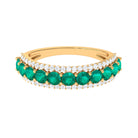 1 CT Round Emerald Classic Half Eternity Band Ring with Diamond Accent Emerald - ( AAA ) - Quality - Rosec Jewels