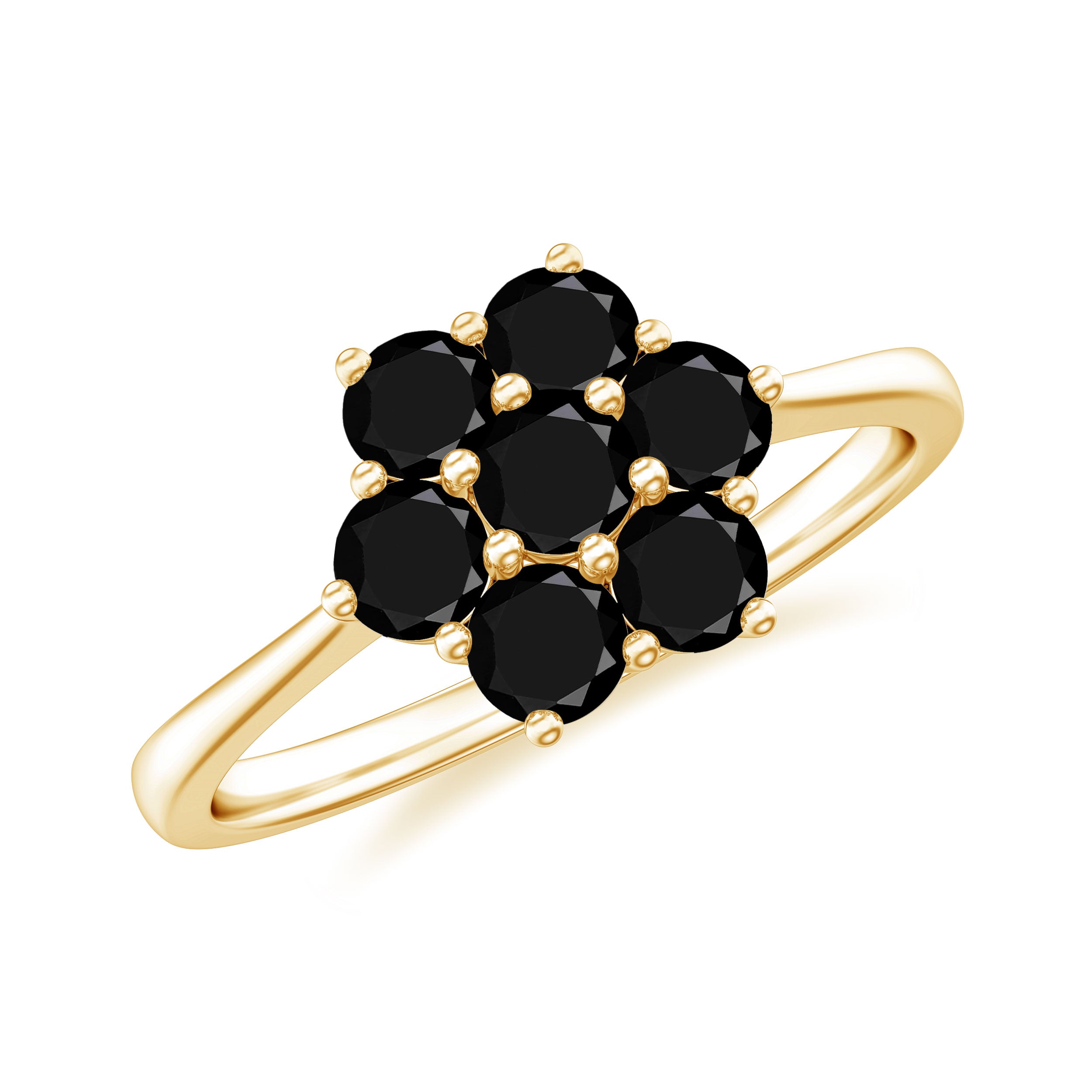 Natural Black Onyx Flower Cluster Ring in Prong Setting Black Onyx - ( AAA ) - Quality - Rosec Jewels