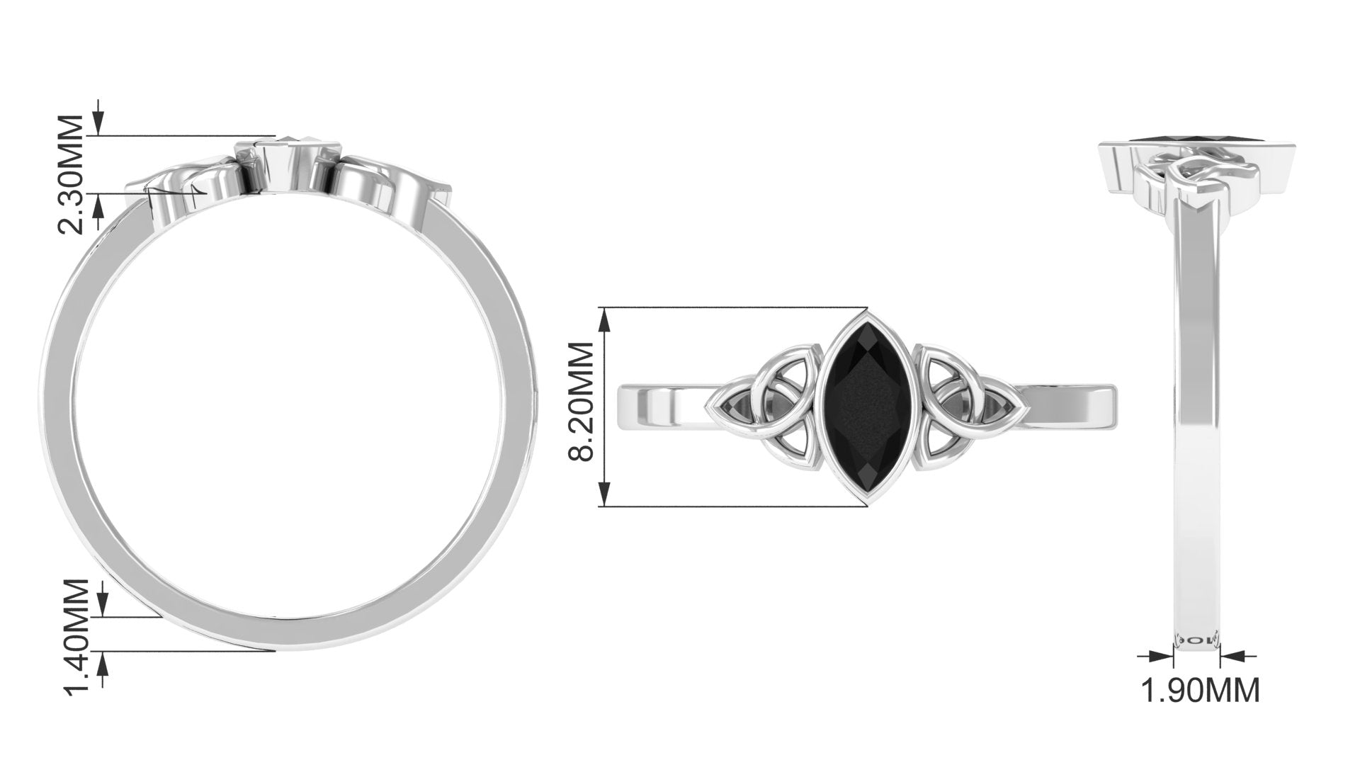 Marquise Cut Black Diamond Solitaire Celtic Ring in Bezel Setting Black Diamond - ( AAA ) - Quality - Rosec Jewels