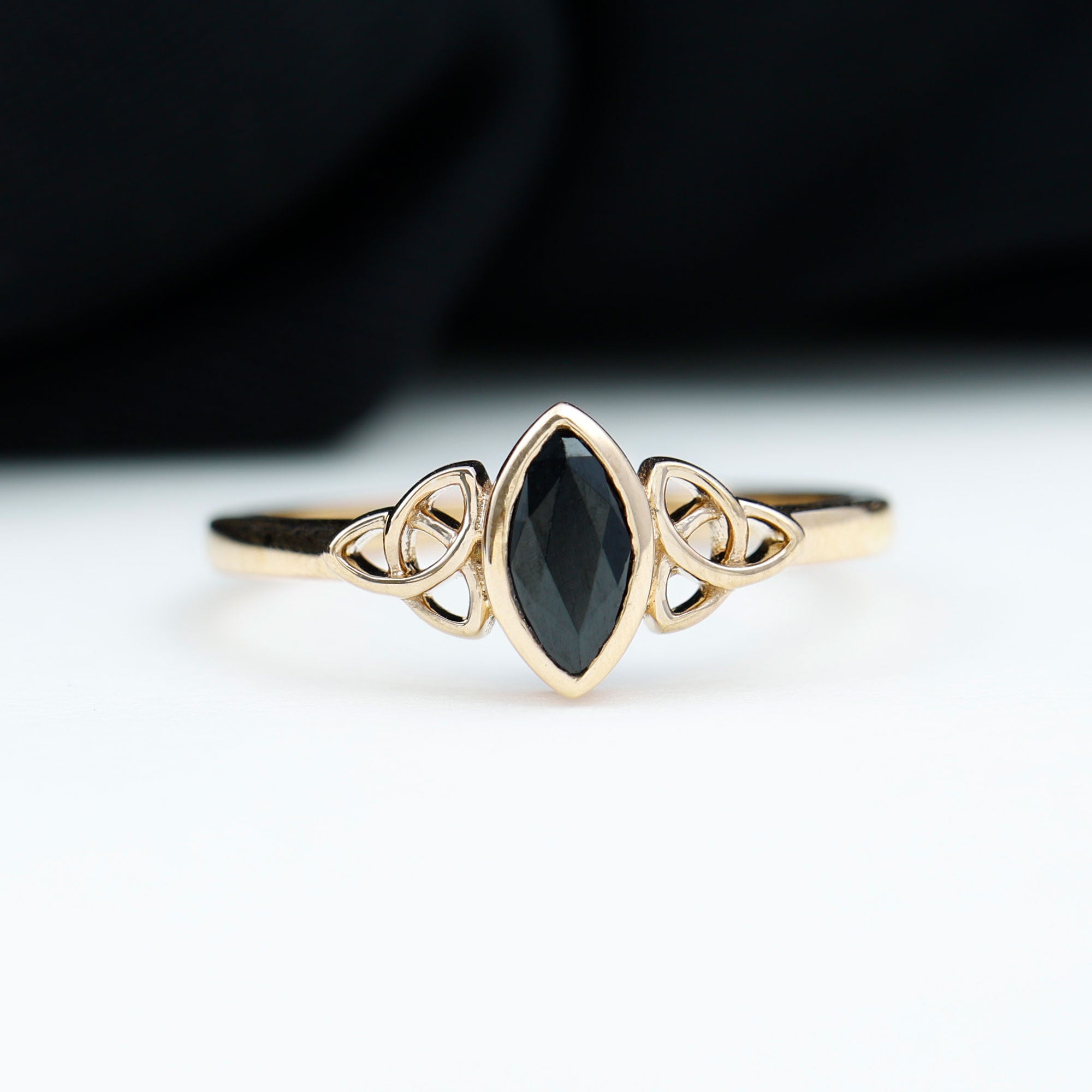 Marquise Cut Black Diamond Solitaire Celtic Ring in Bezel Setting Black Diamond - ( AAA ) - Quality - Rosec Jewels