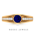 1 CT Created Blue Sapphire and Diamond Classic Engagement Ring Lab Created Blue Sapphire - ( AAAA ) - Quality - Rosec Jewels