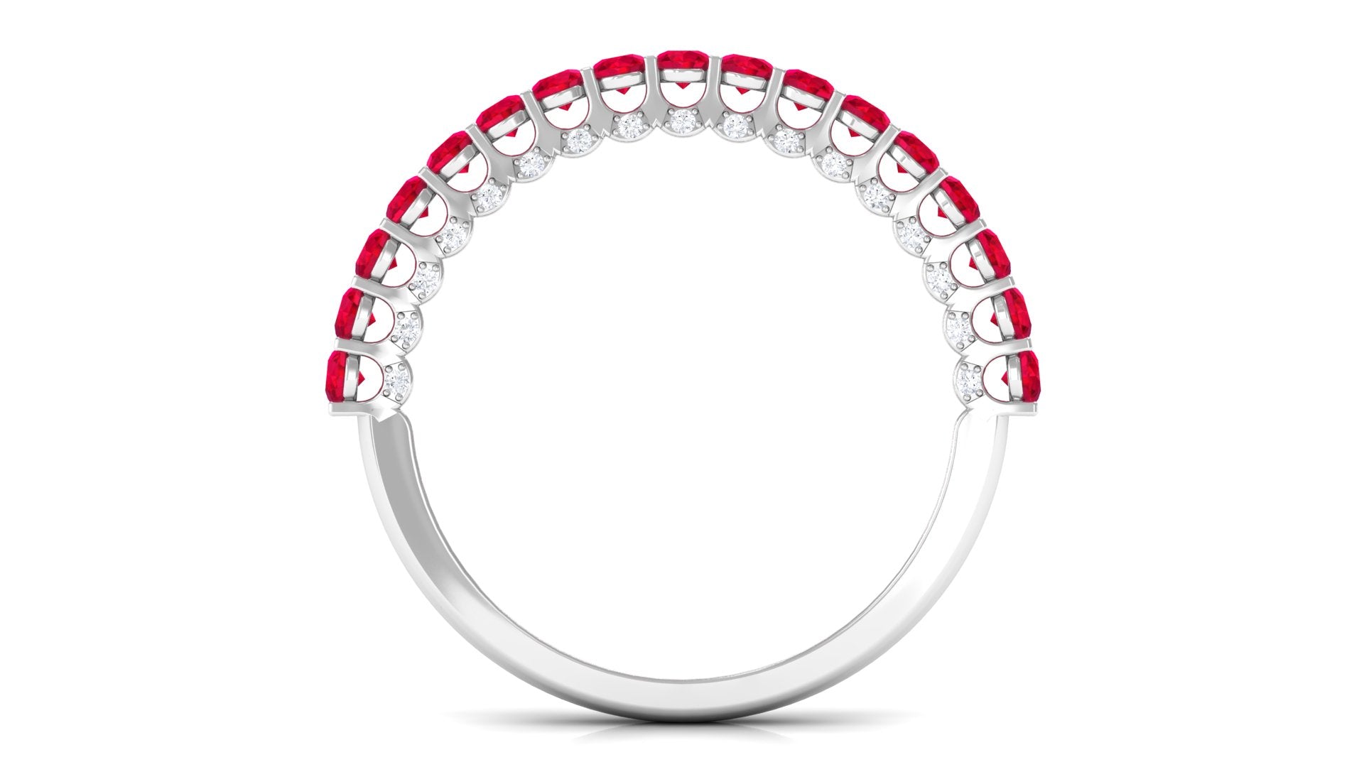 1 CT Round Shape Lab Grown Ruby and Diamond Semi Eternity Ring Lab Created Ruby - ( AAAA ) - Quality - Rosec Jewels