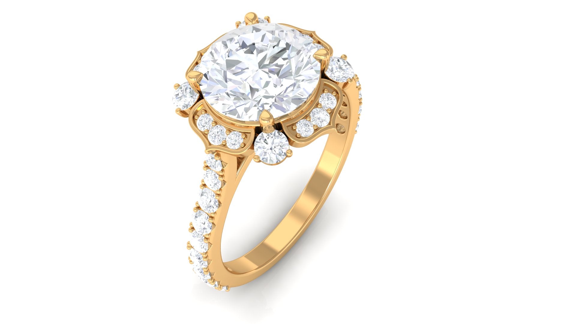 Cubic Zirconia Flower Engagement Ring in Gold Zircon - ( AAAA ) - Quality - Rosec Jewels