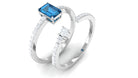 Natural London Blue Topaz Emerald Cut Solitaire Wedding Ring Set with Diamond Band London Blue Topaz - ( AAA ) - Quality - Rosec Jewels