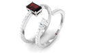 Garnet and Diamond Stackable Ring Set Garnet - ( AAA ) - Quality - Rosec Jewels