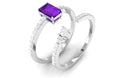 Natural Amethyst and Diamond Wedding Ring Set Amethyst - ( AAA ) - Quality - Rosec Jewels