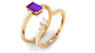 Natural Amethyst and Diamond Wedding Ring Set Amethyst - ( AAA ) - Quality - Rosec Jewels