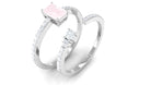 Natural Rose Quartz and Diamond Stackable Ring Set Rose Quartz - ( AAA ) - Quality - Rosec Jewels