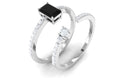 Black Onyx and Diamond Stackable Ring Set Black Onyx - ( AAA ) - Quality - Rosec Jewels