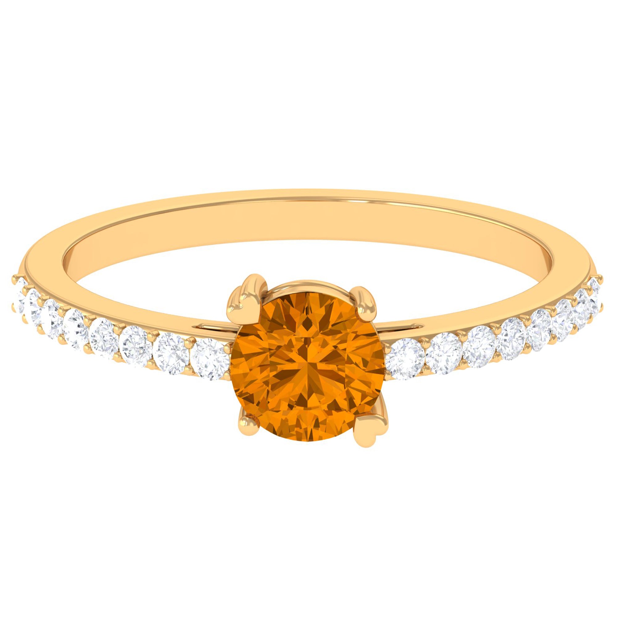 1 CT Citrine Solitaire Promise Ring with Diamond Side Stones Citrine - ( AAA ) - Quality - Rosec Jewels