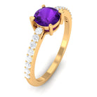 1 CT Round Shape Solitaire Amethyst Designer Promise Ring with Diamond Amethyst - ( AAA ) - Quality - Rosec Jewels