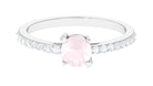 1 CT Rose Quartz Solitaire Promise Ring with Diamond Accent Rose Quartz - ( AAA ) - Quality - Rosec Jewels