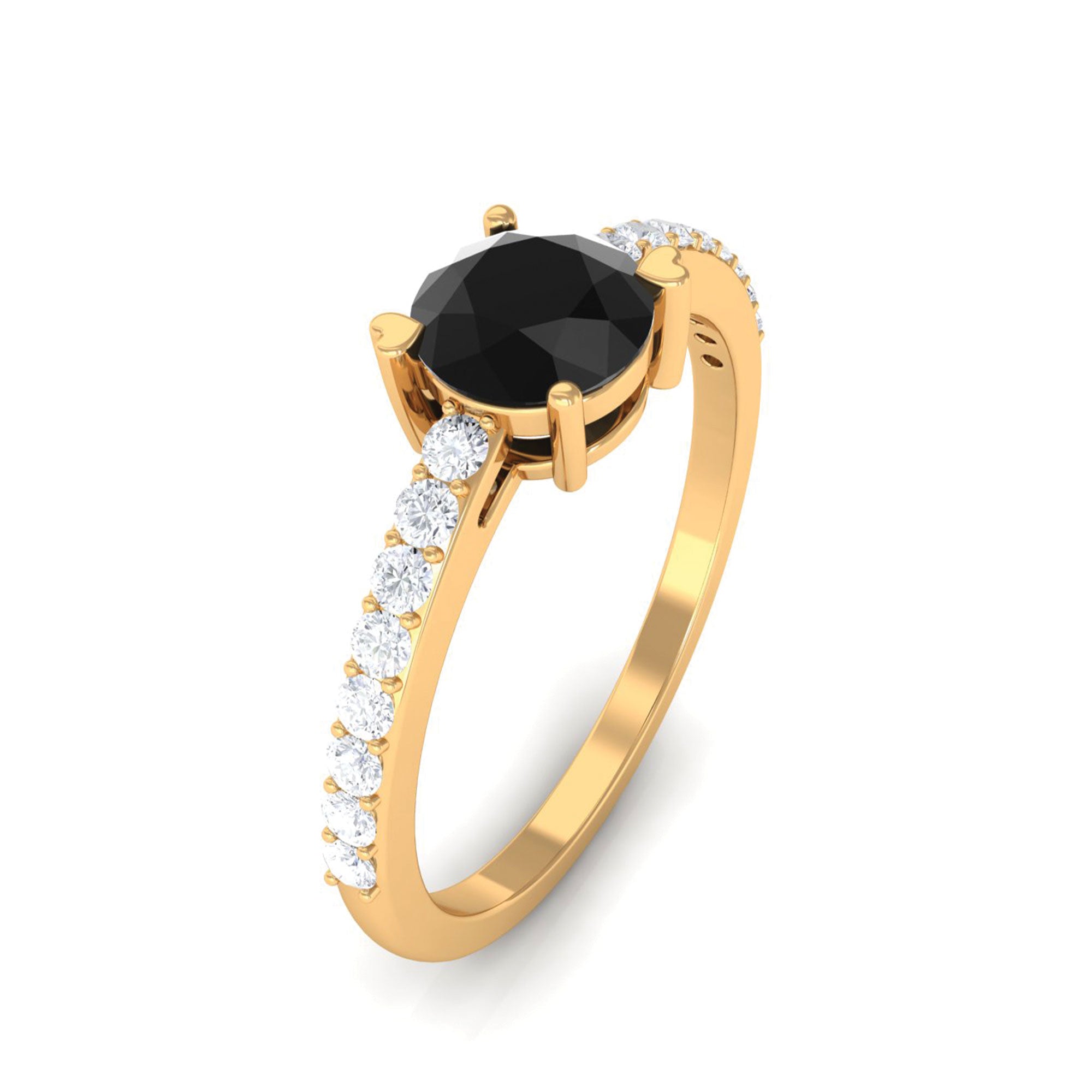 1 Ct Designer Black Onyx Solitaire Promise Ring with Diamond Black Onyx - ( AAA ) - Quality - Rosec Jewels