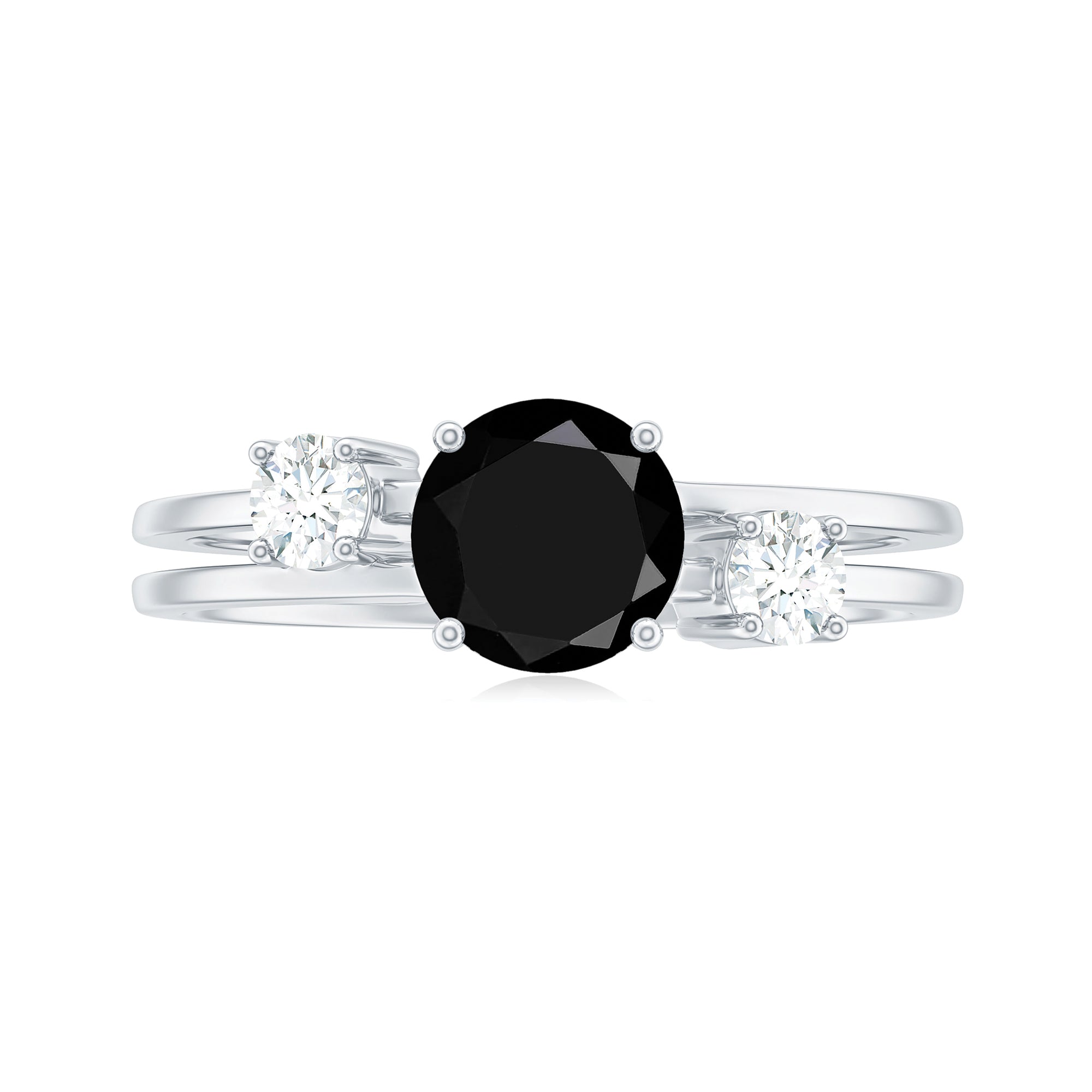 1.25 CT Real Black Diamond Solitaire Gold Double Band Ring with Moissanite Black Diamond - ( AAA ) - Quality - Rosec Jewels