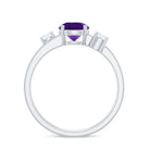 Double Band Engagement Ring with Amethyst and Diamond Amethyst - ( AAA ) - Quality - Rosec Jewels