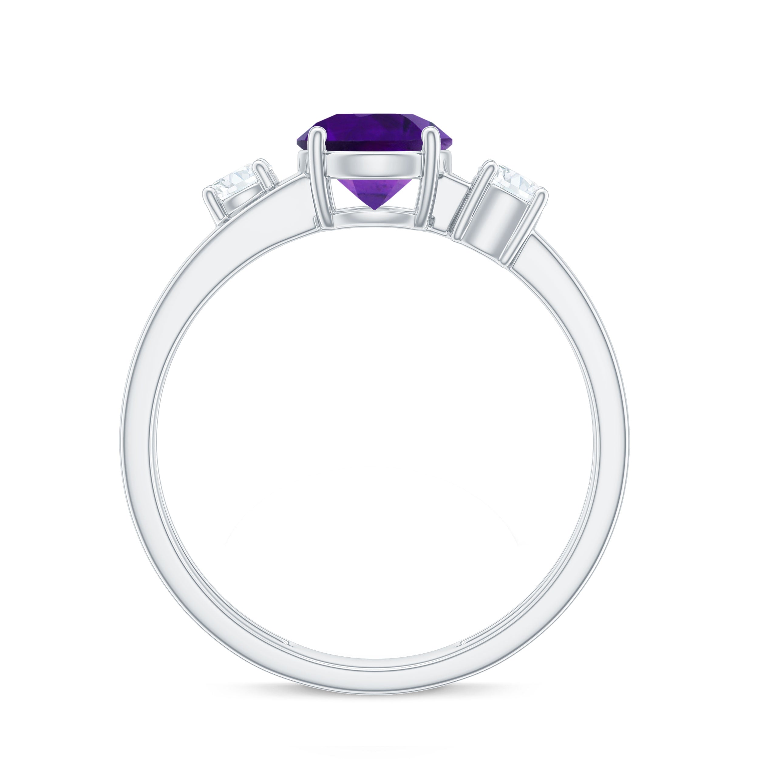 Double Band Engagement Ring with Amethyst and Diamond Amethyst - ( AAA ) - Quality - Rosec Jewels