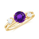 Double Band Engagement Ring with Amethyst and Diamond Amethyst - ( AAA ) - Quality - Rosec Jewels