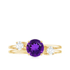 Double Band Engagement Ring with Amethyst and Diamond Amethyst - ( AAA ) - Quality - Rosec Jewels