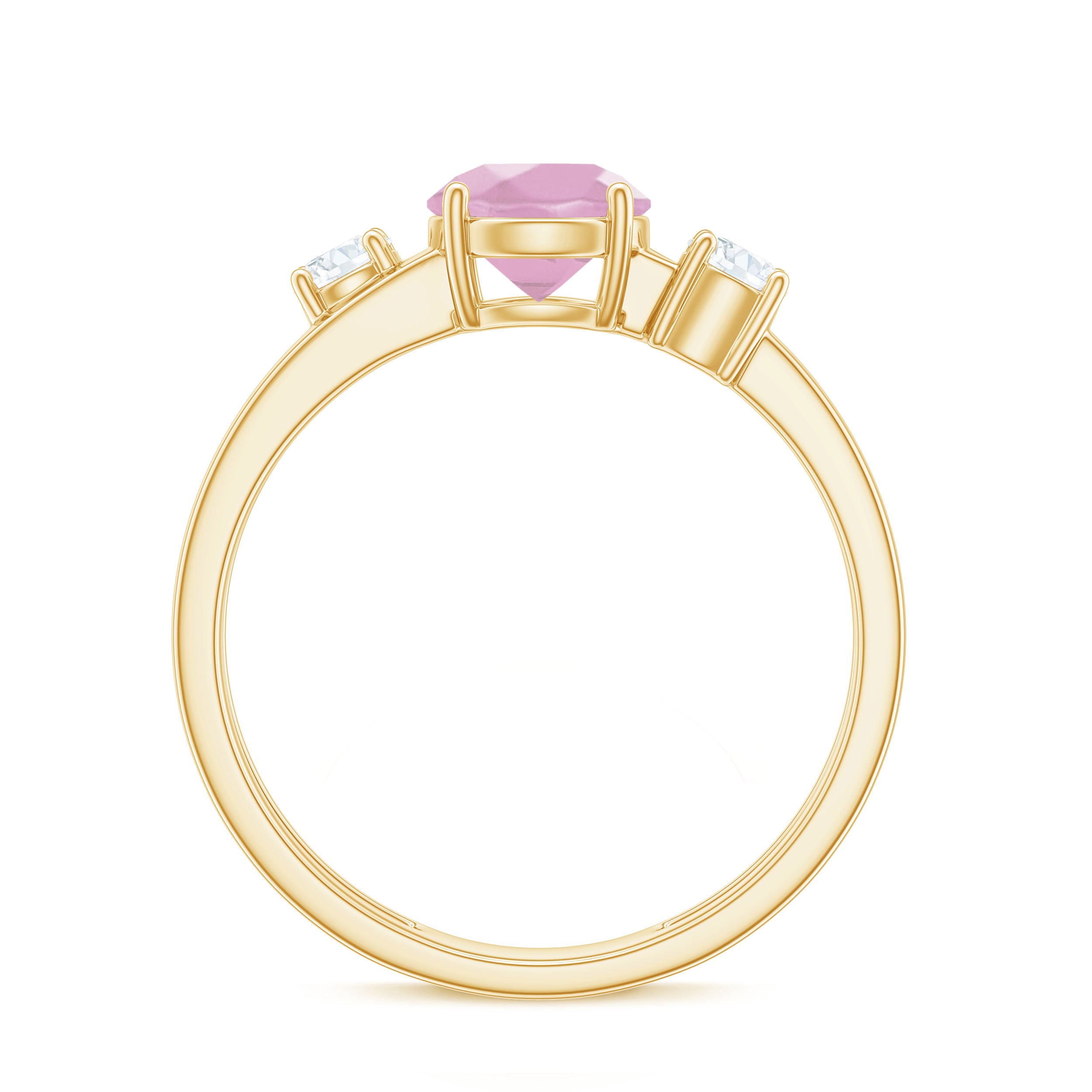 Rose Quartz Solitaire Double Band Ring with Diamond Stones Rose Quartz - ( AAA ) - Quality - Rosec Jewels