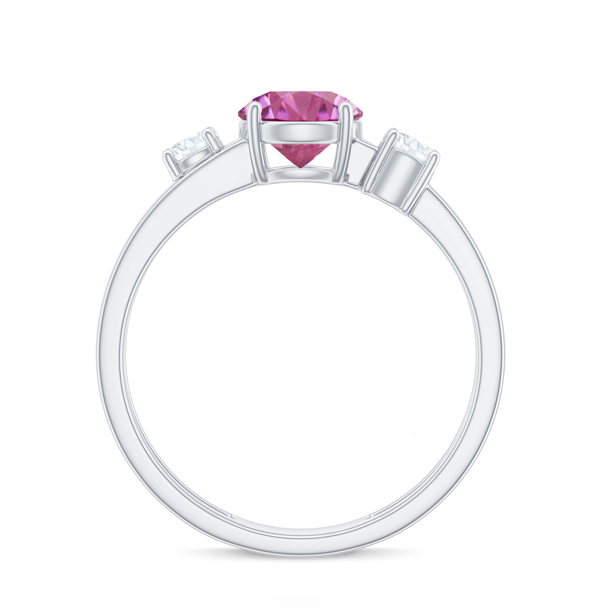 1 CT Genuine Pink Tourmaline Solitaire Double Band Ring with Diamond Pink Tourmaline - ( AAA ) - Quality - Rosec Jewels