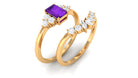 Octagon Amethyst Solitaire Stackable Ring Set with Diamond Amethyst - ( AAA ) - Quality - Rosec Jewels