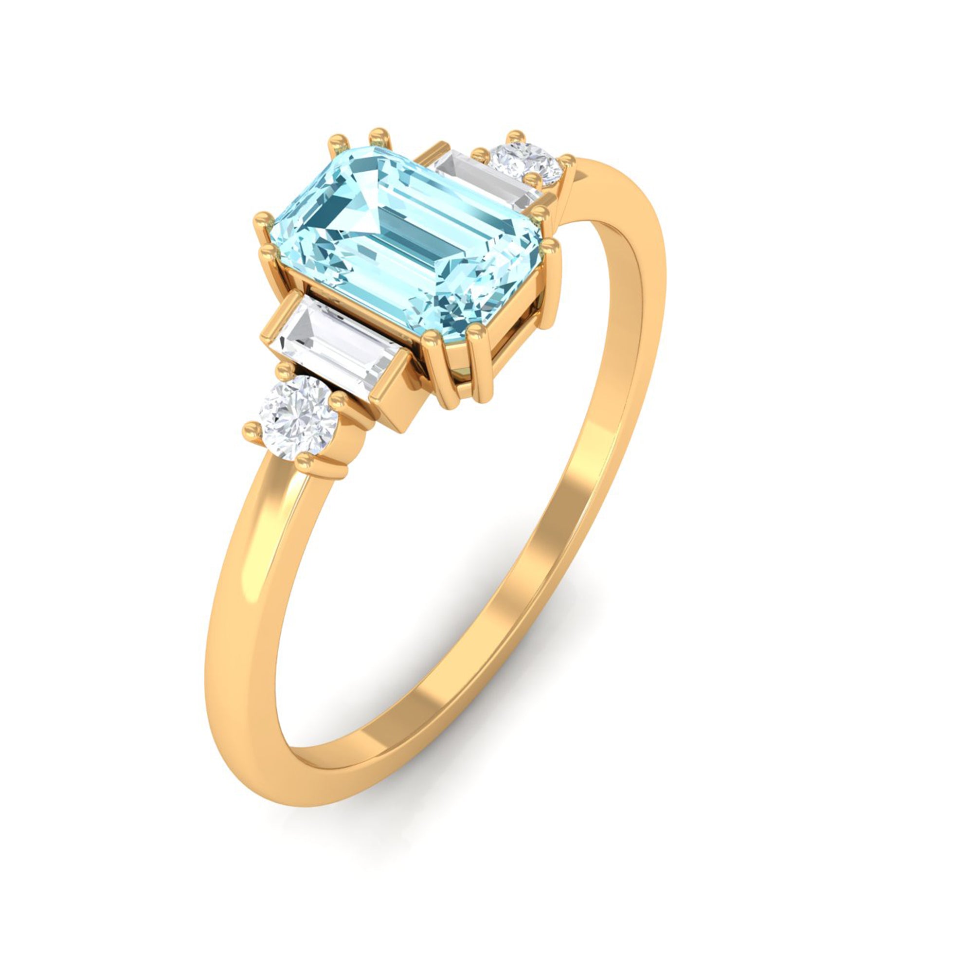 3/4 CT Aquamarine Solitaire Engagement Ring with Diamond Aquamarine - ( AAA ) - Quality - Rosec Jewels