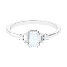 Emerald Cut Moonstone Solitaire Ring with Diamond Moonstone - ( AAA ) - Quality - Rosec Jewels