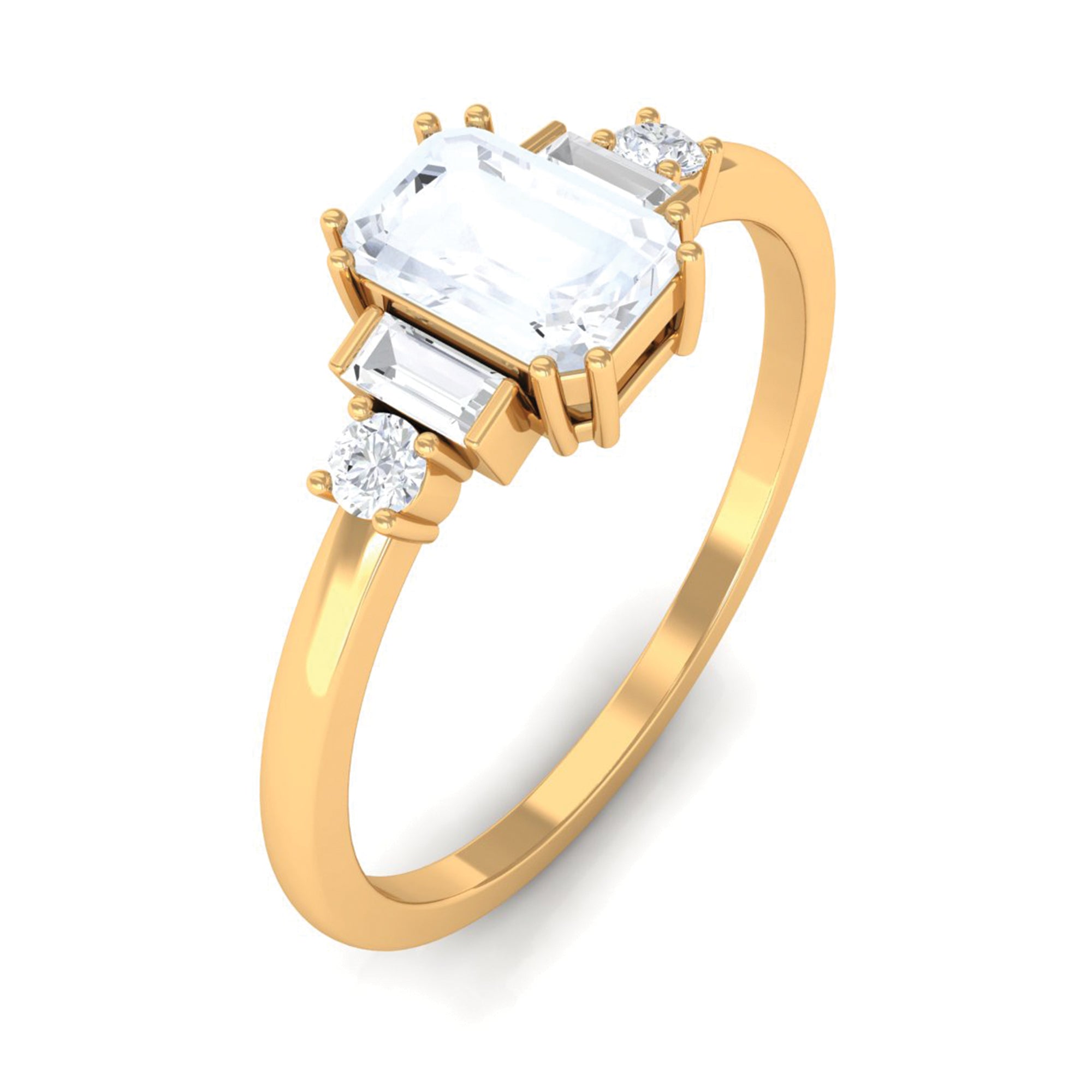 Emerald Cut Moonstone Solitaire Ring with Diamond Moonstone - ( AAA ) - Quality - Rosec Jewels