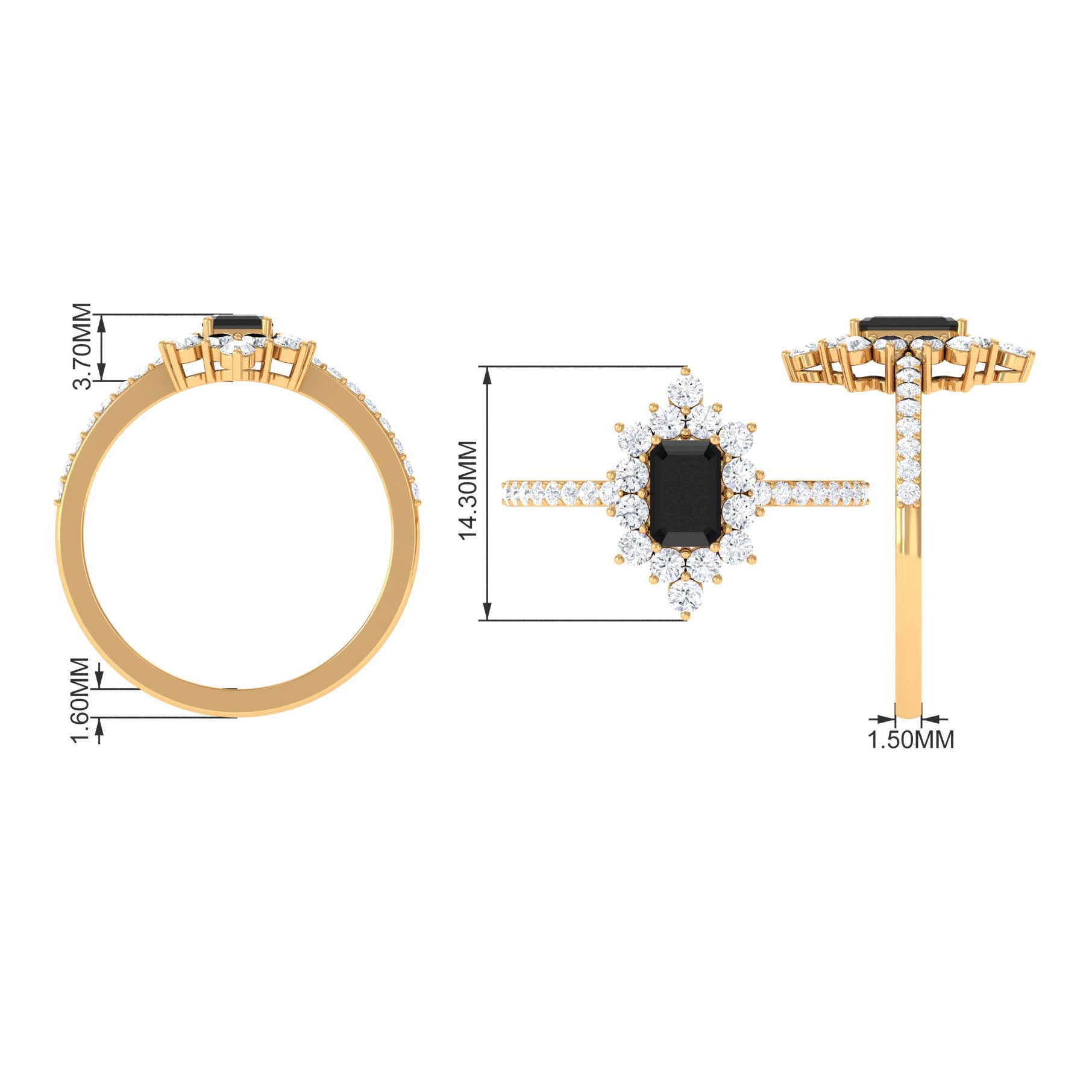 Emerald Cut Created Black Diamond Halo Engagement Ring with Diamond Lab Created Black Diamond - ( AAAA ) - Quality - Rosec Jewels