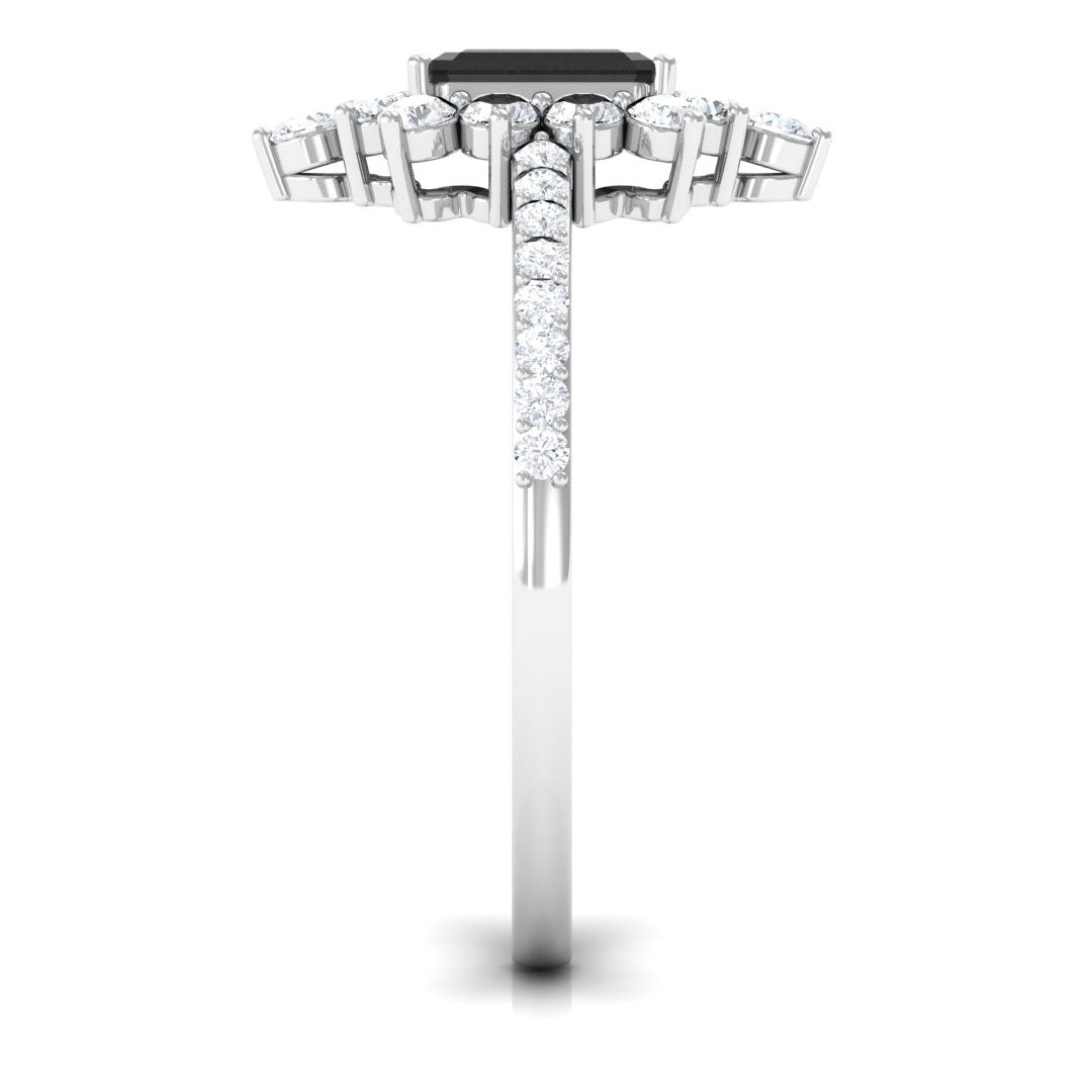 Emerald Cut Created Black Diamond Halo Engagement Ring with Diamond Lab Created Black Diamond - ( AAAA ) - Quality - Rosec Jewels