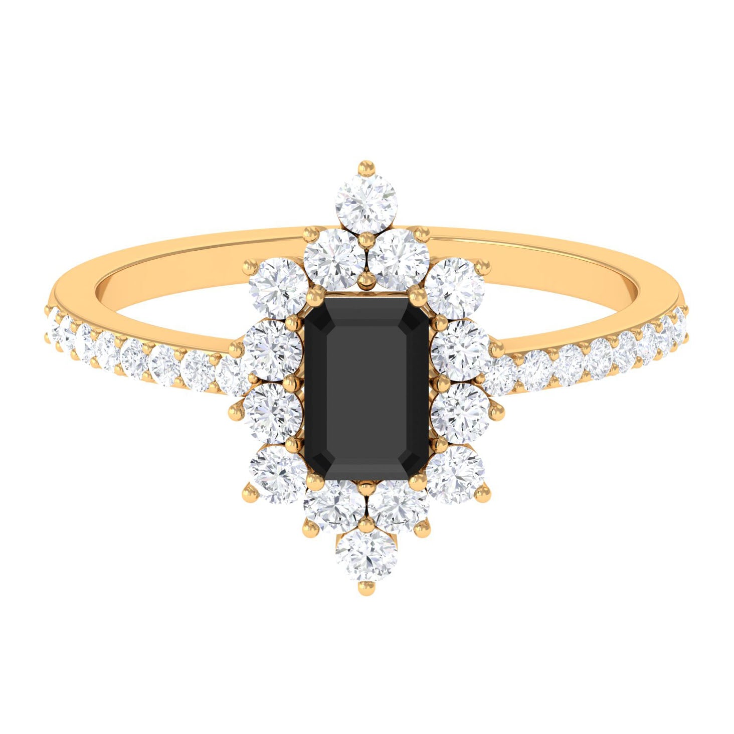 Emerald Cut Created Black Diamond Halo Engagement Ring with Diamond Lab Created Black Diamond - ( AAAA ) - Quality - Rosec Jewels