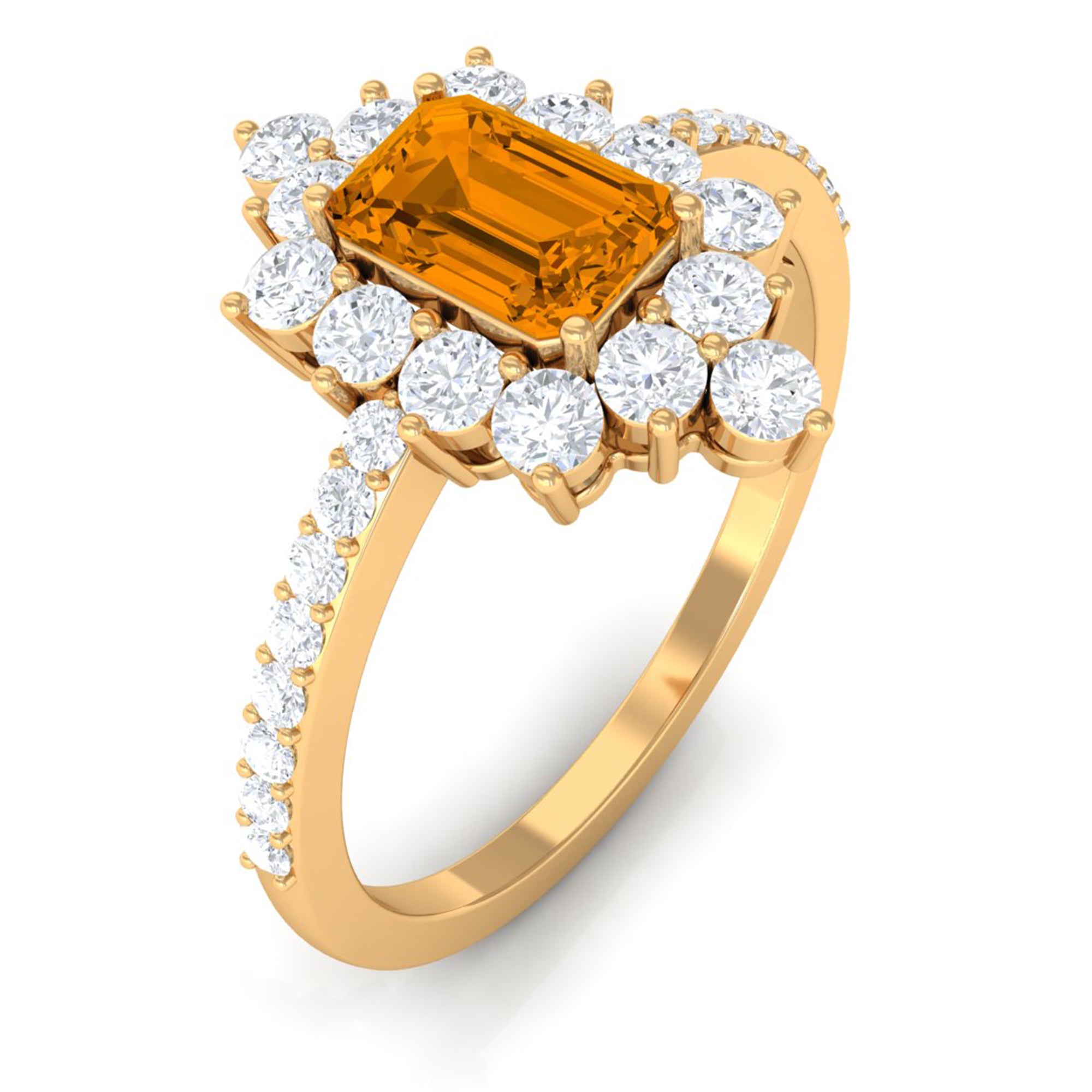 1.75 CT Vintage Inspired Citrine Ring with Moissanite Halo Citrine - ( AAA ) - Quality - Rosec Jewels