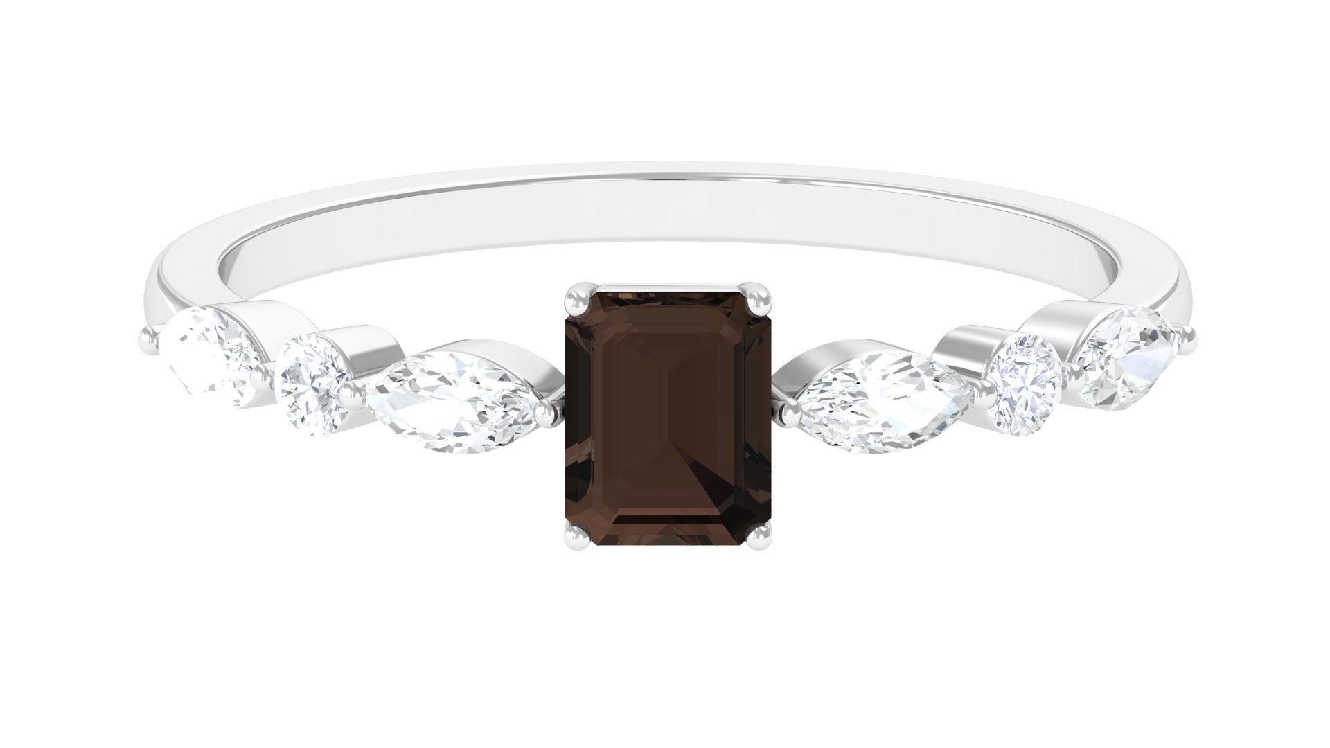 Octagon Cut Smoky Quartz Solitaire Ring with Diamond Smoky Quartz - ( AAA ) - Quality - Rosec Jewels