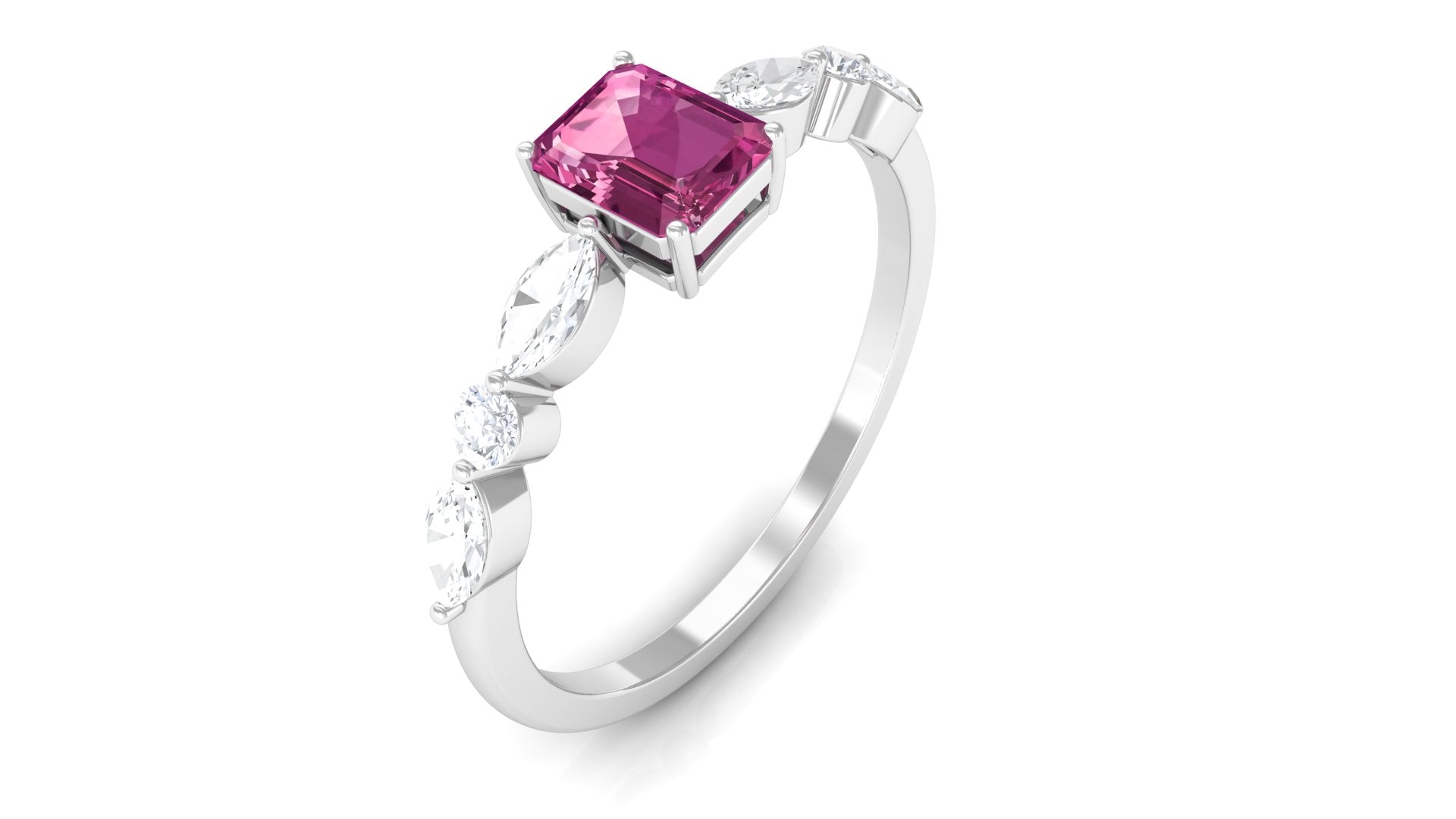 3/4 CT Real Pink Tourmaline Solitaire Ring with Diamond Side Stones Pink Tourmaline - ( AAA ) - Quality - Rosec Jewels