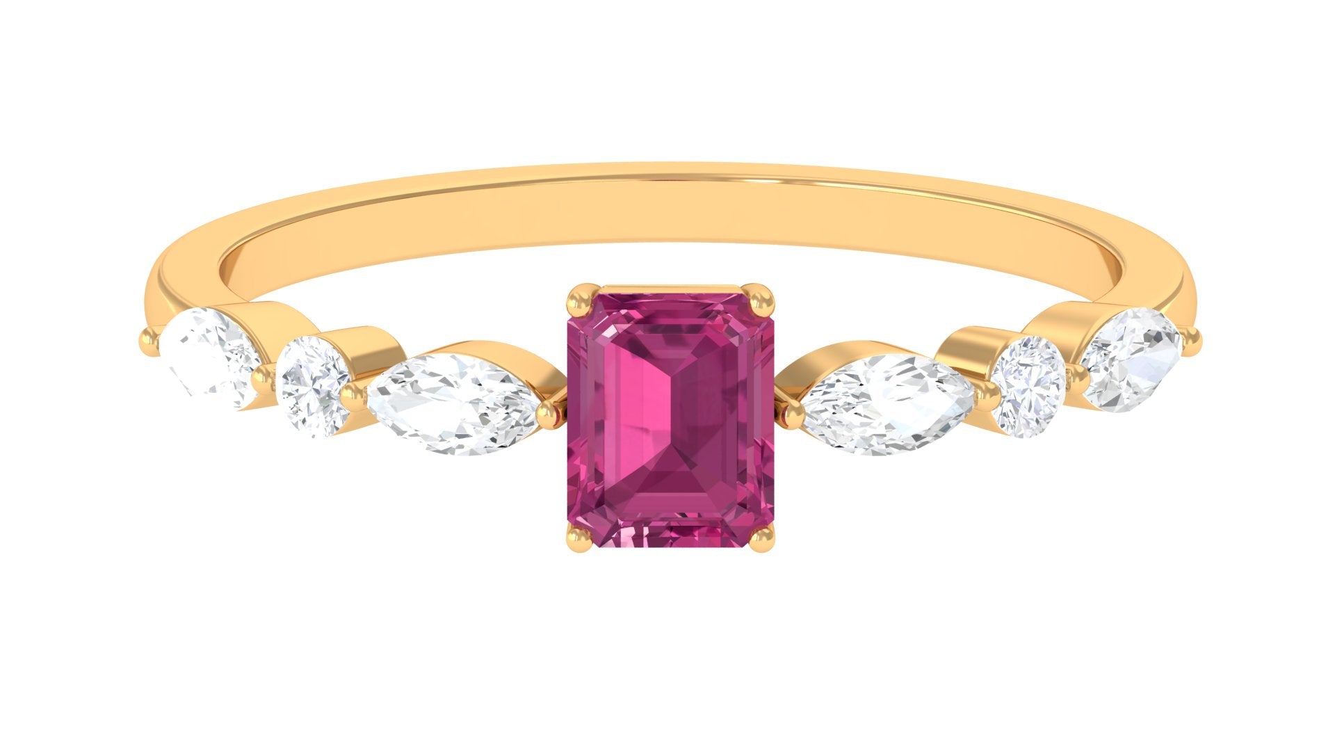 3/4 CT Real Pink Tourmaline Solitaire Ring with Diamond Side Stones Pink Tourmaline - ( AAA ) - Quality - Rosec Jewels