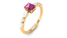 3/4 CT Real Pink Tourmaline Solitaire Ring with Diamond Side Stones Pink Tourmaline - ( AAA ) - Quality - Rosec Jewels