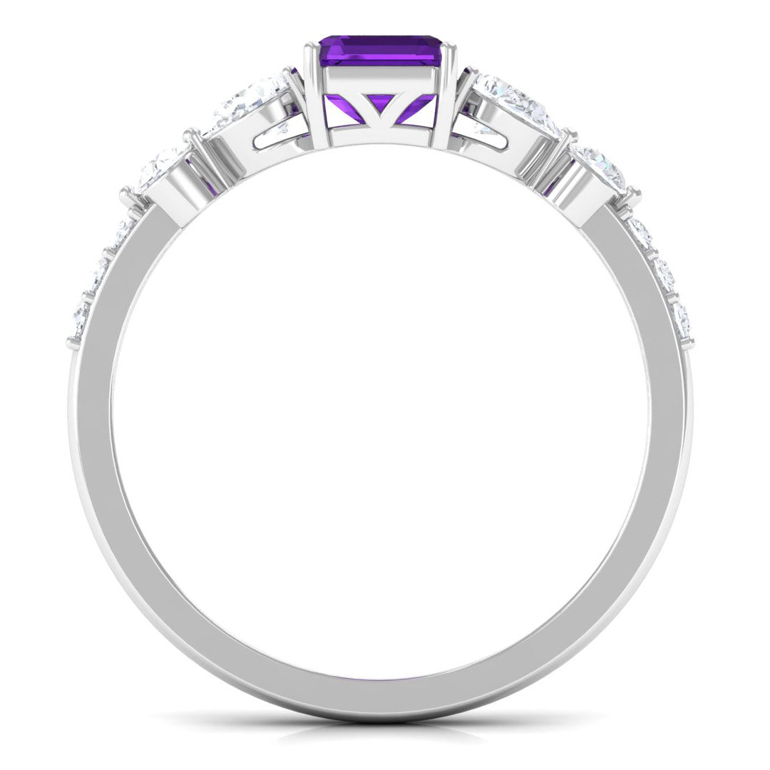 Solitaire Amethyst Engagement Ring with Moissanite Side Stones Amethyst - ( AAA ) - Quality - Rosec Jewels