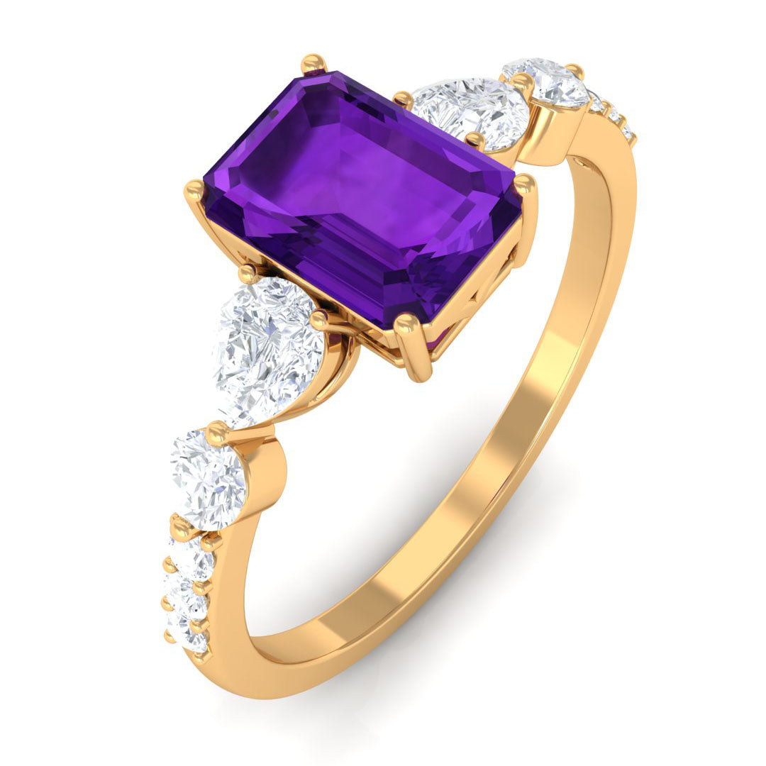 Solitaire Amethyst Engagement Ring with Moissanite Side Stones Amethyst - ( AAA ) - Quality - Rosec Jewels