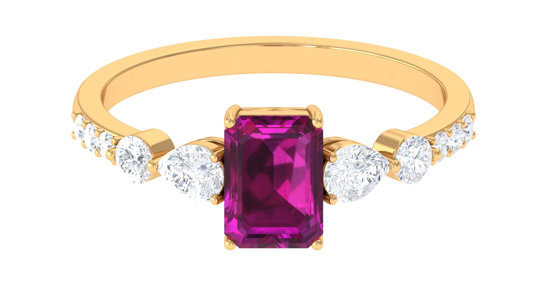 2 CT Classic Rhodolite Solitaire Ring with Moissanite Accent Rhodolite - ( AAA ) - Quality - Rosec Jewels