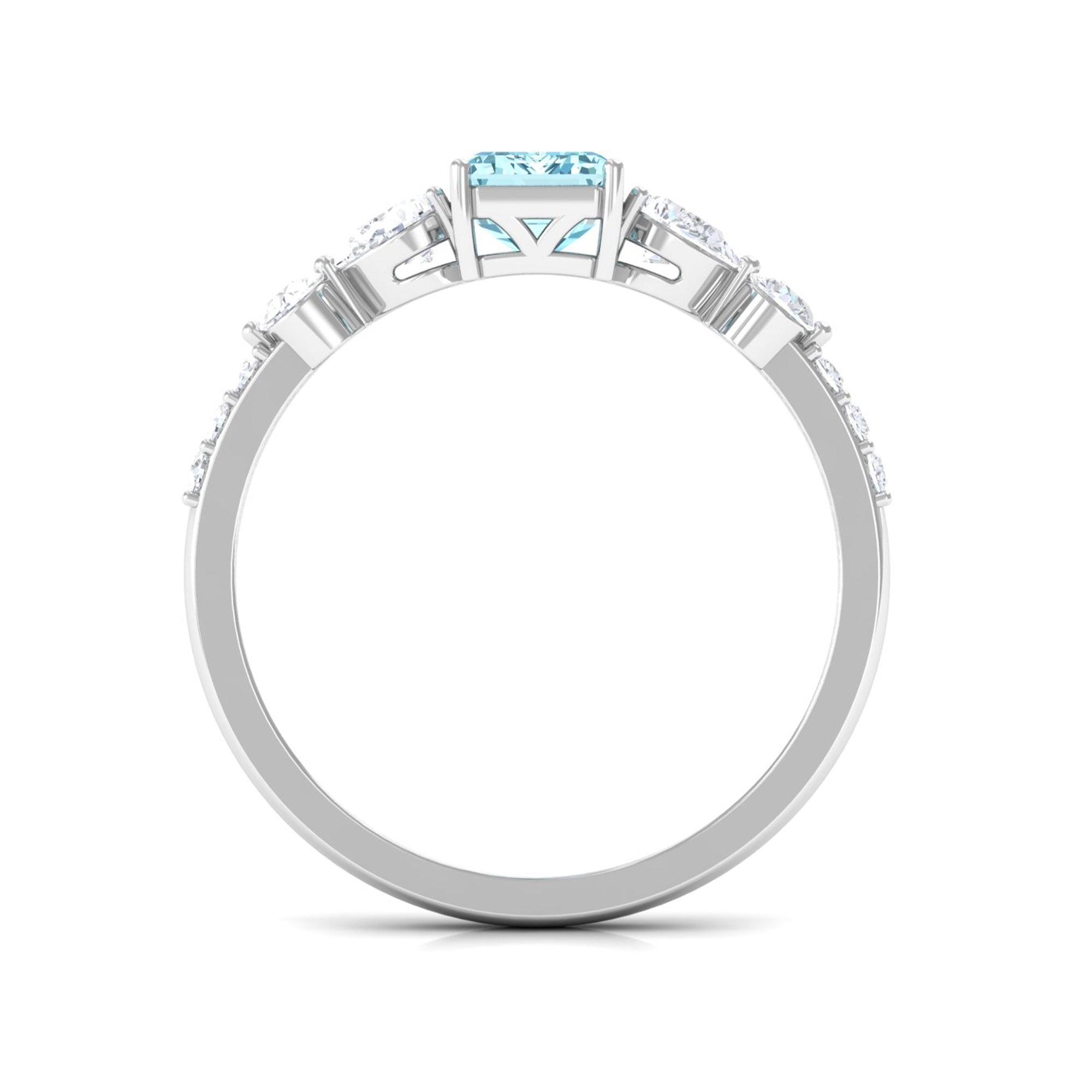 1.75 CT Solitaire Aquamarine Engagement Ring with Moissanite Aquamarine - ( AAA ) - Quality - Rosec Jewels