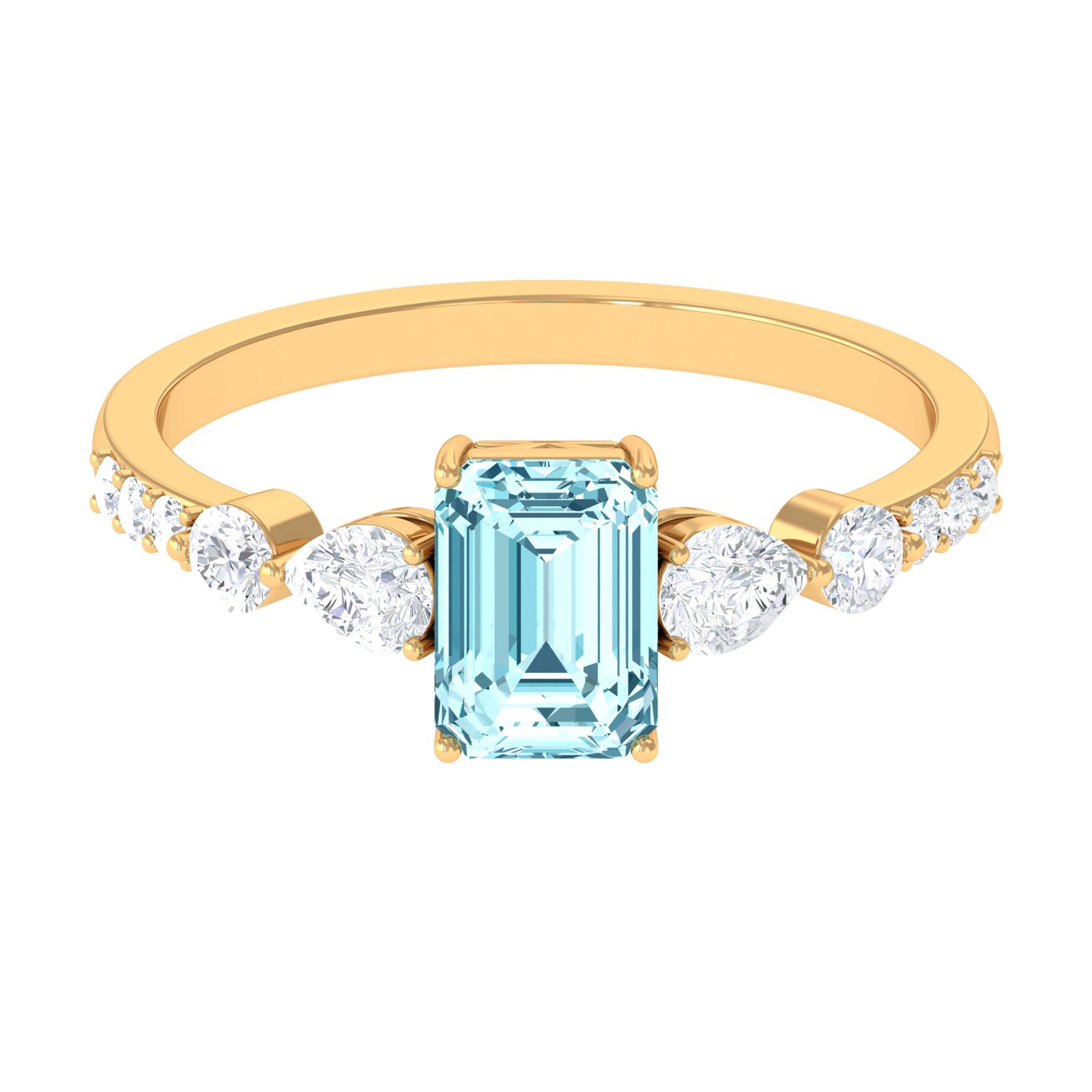 1.75 CT Solitaire Aquamarine Engagement Ring with Moissanite Aquamarine - ( AAA ) - Quality - Rosec Jewels