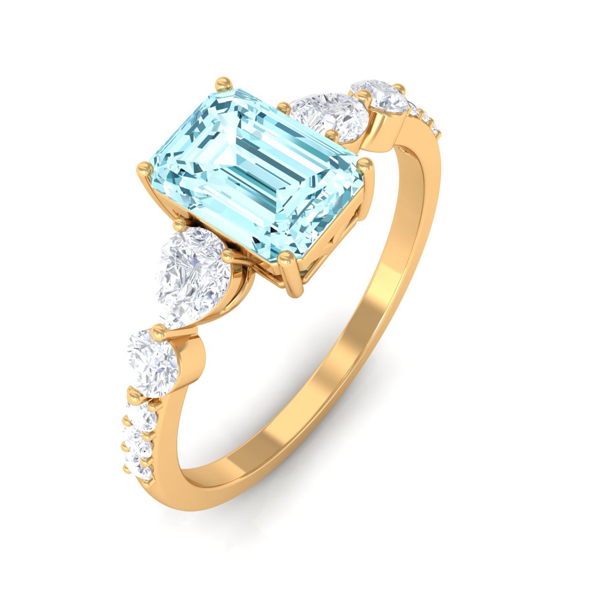 1.75 CT Solitaire Aquamarine Engagement Ring with Moissanite Aquamarine - ( AAA ) - Quality - Rosec Jewels