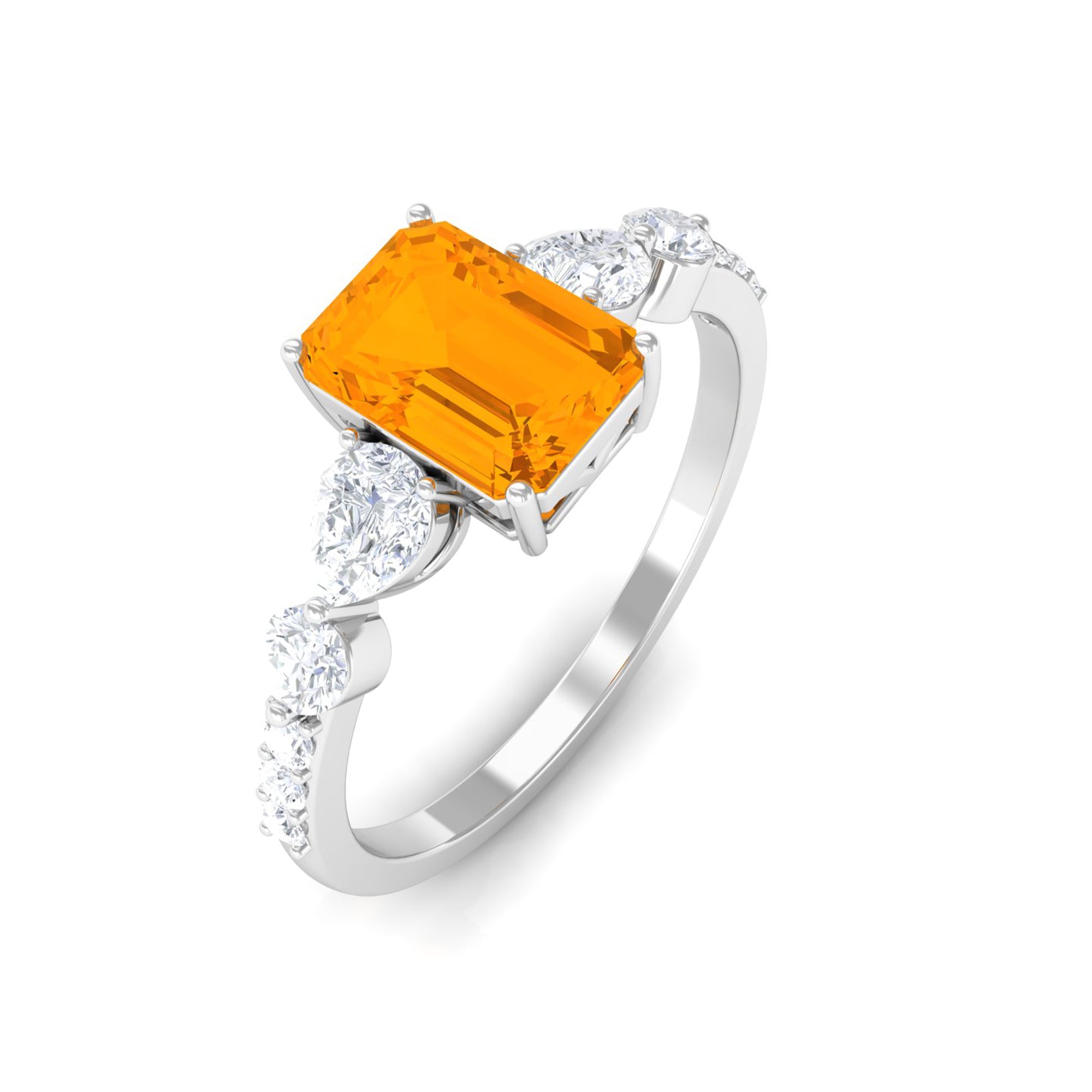 Fire Opal Solitaire Engagement Ring with Moissanite Side Stones Fire Opal - ( AAA ) - Quality - Rosec Jewels