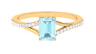 Split Shank Emerald Cut Shape Solitaire Sky Blue Topaz and Diamond Ring Sky Blue Topaz - ( AAA ) - Quality - Rosec Jewels