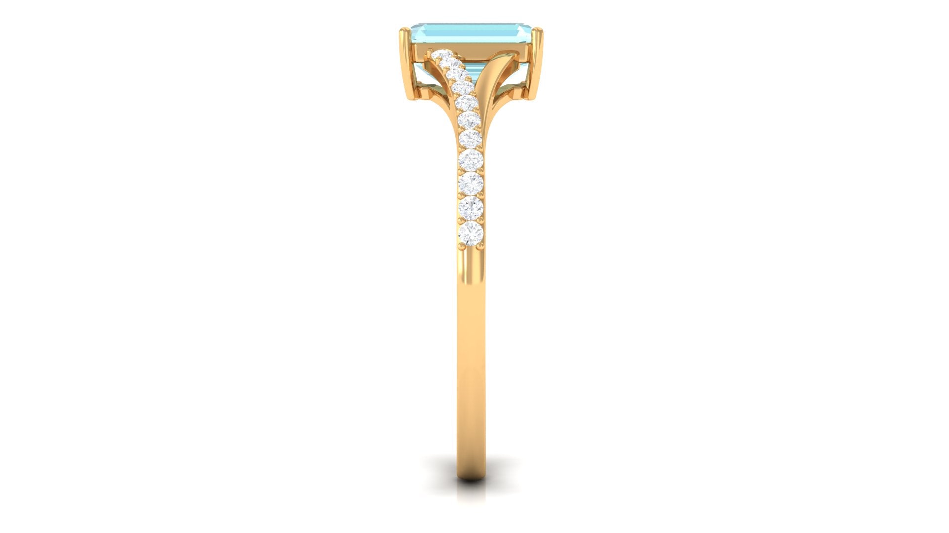 Split Shank Emerald Cut Shape Solitaire Sky Blue Topaz and Diamond Ring Sky Blue Topaz - ( AAA ) - Quality - Rosec Jewels