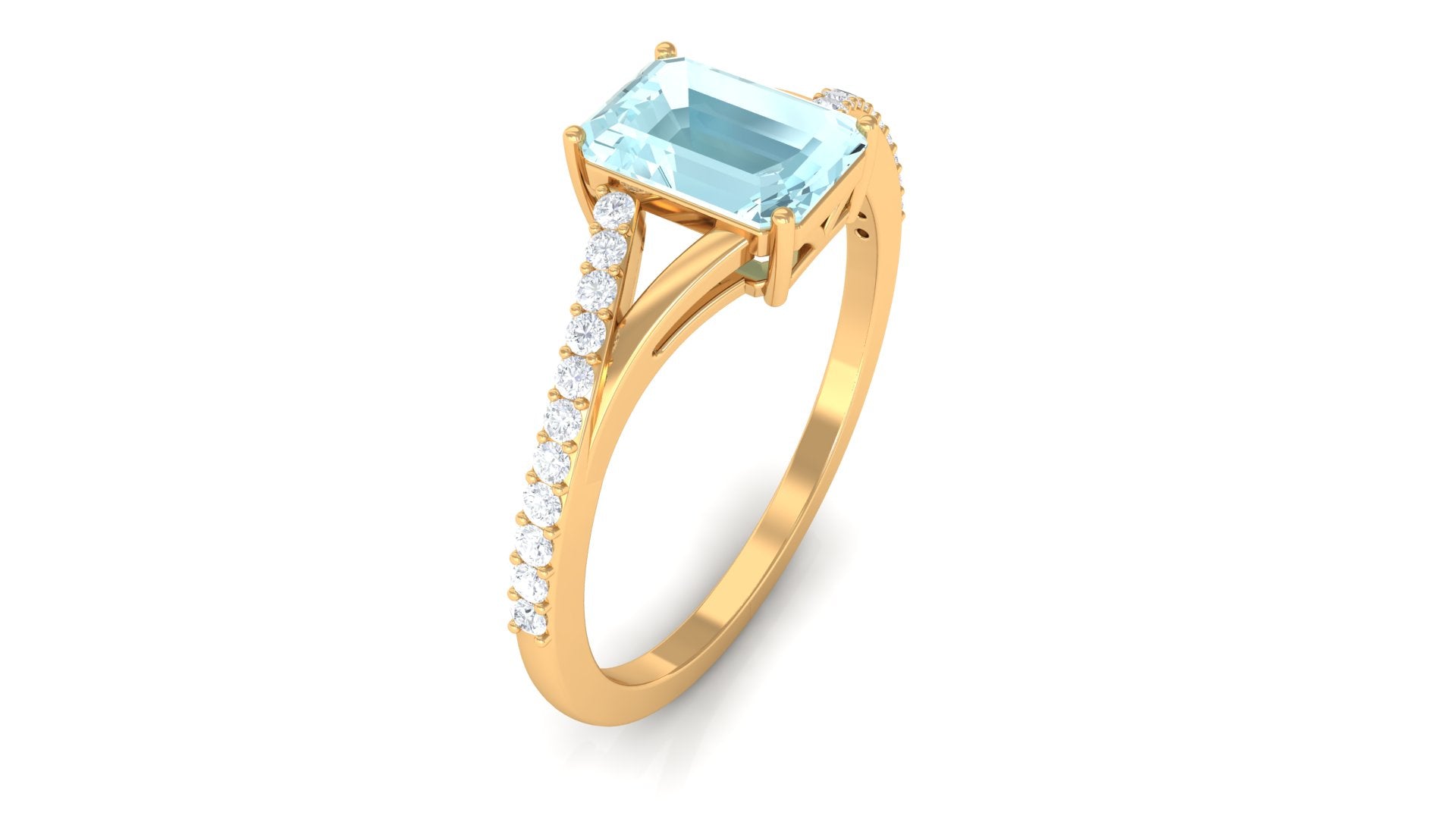 Split Shank Emerald Cut Shape Solitaire Sky Blue Topaz and Diamond Ring Sky Blue Topaz - ( AAA ) - Quality - Rosec Jewels