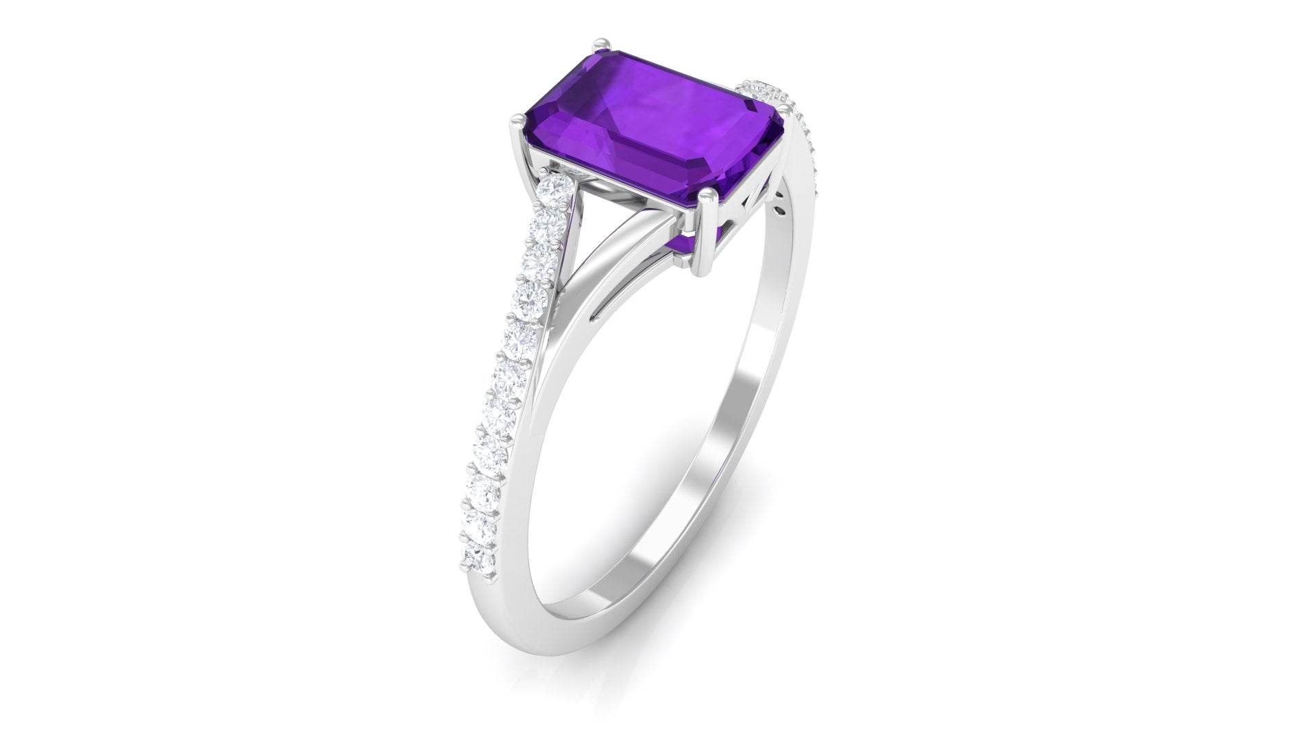 Octagon Cut Solitaire Amethyst Engagement Ring with Diamond Amethyst - ( AAA ) - Quality - Rosec Jewels