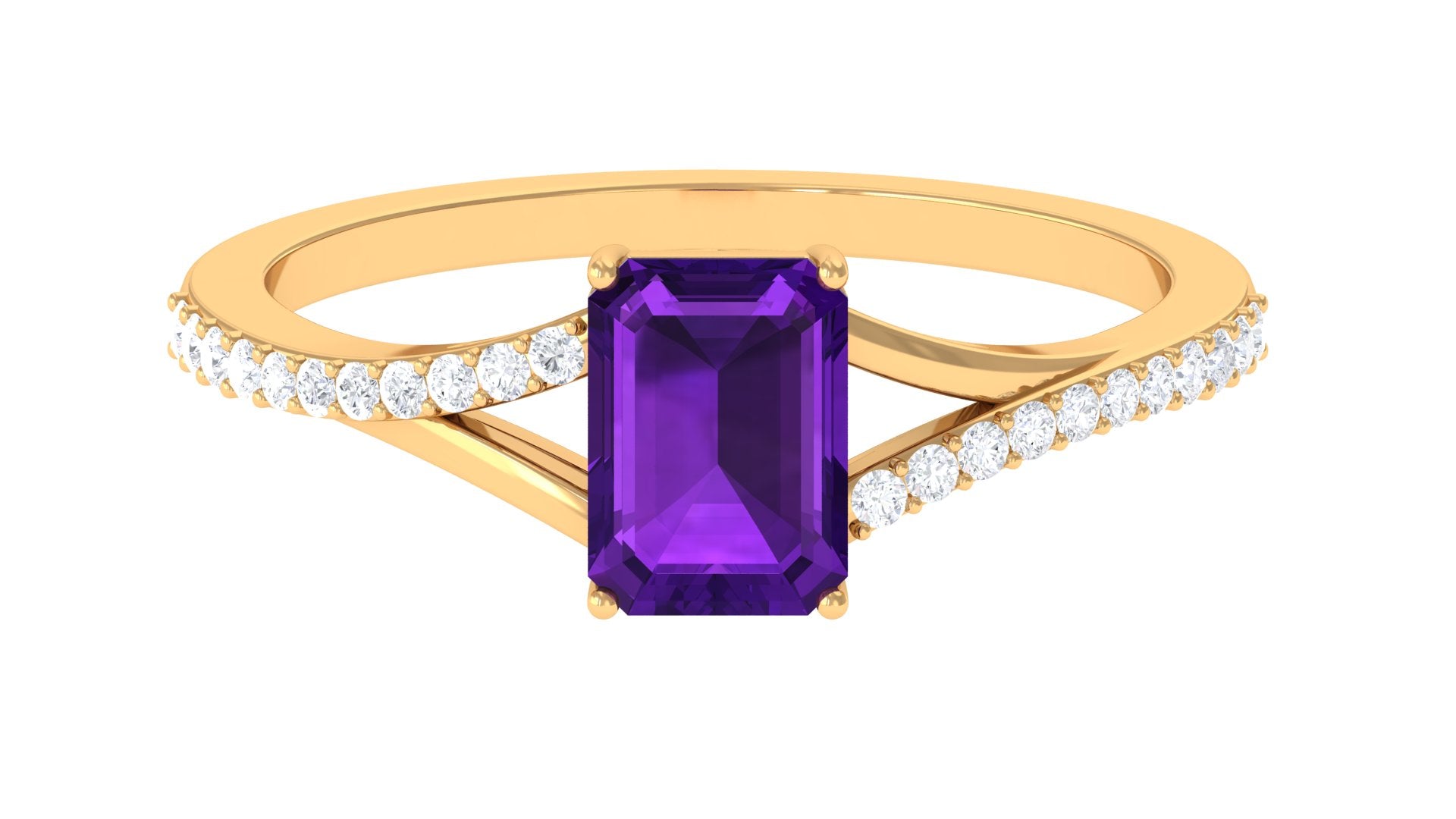 Octagon Cut Solitaire Amethyst Engagement Ring with Diamond Amethyst - ( AAA ) - Quality - Rosec Jewels