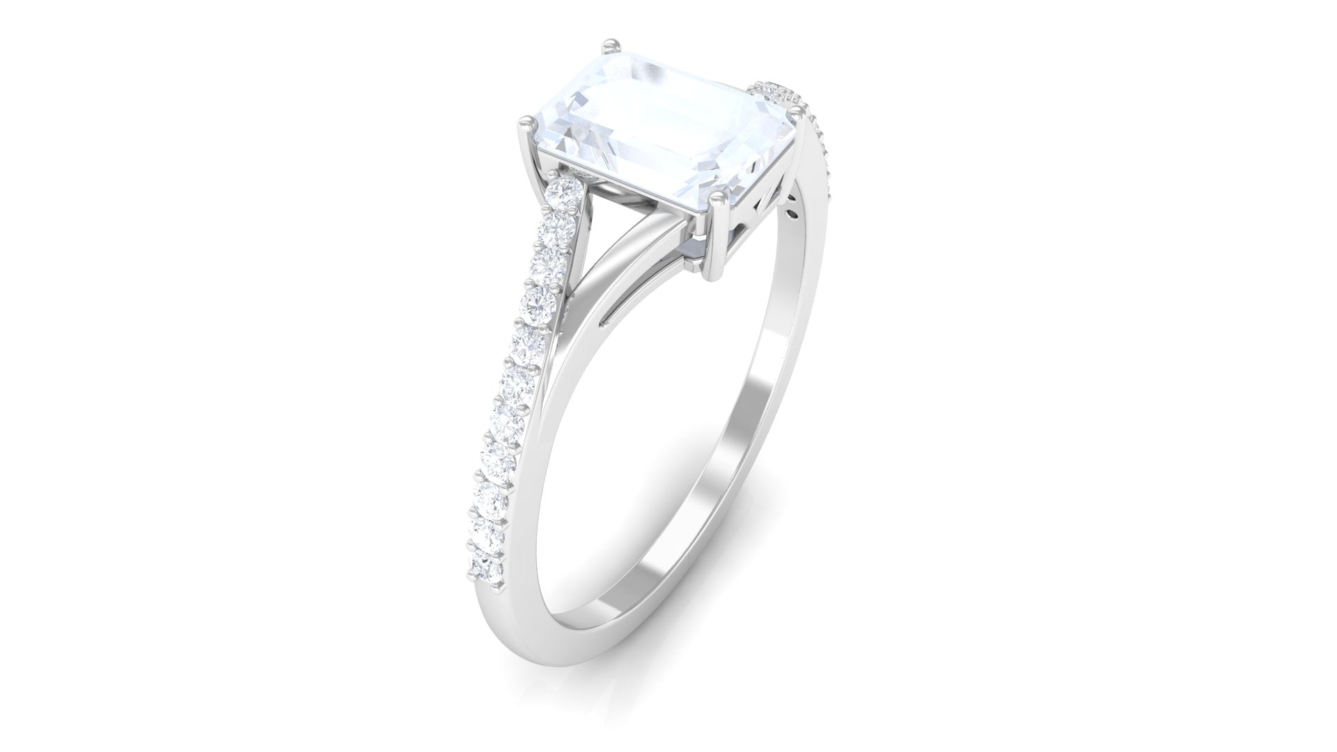 Split Shank Emerald Cut Solitaire Moonstone and Diamond Ring Moonstone - ( AAA ) - Quality - Rosec Jewels